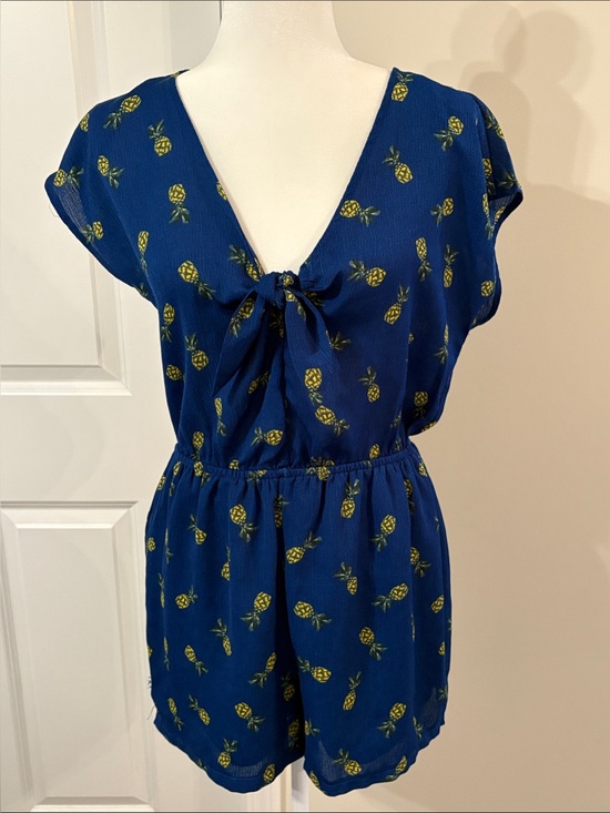 As U Wish Pants - As U Wish Blue Pineapple Tie-Front Romper